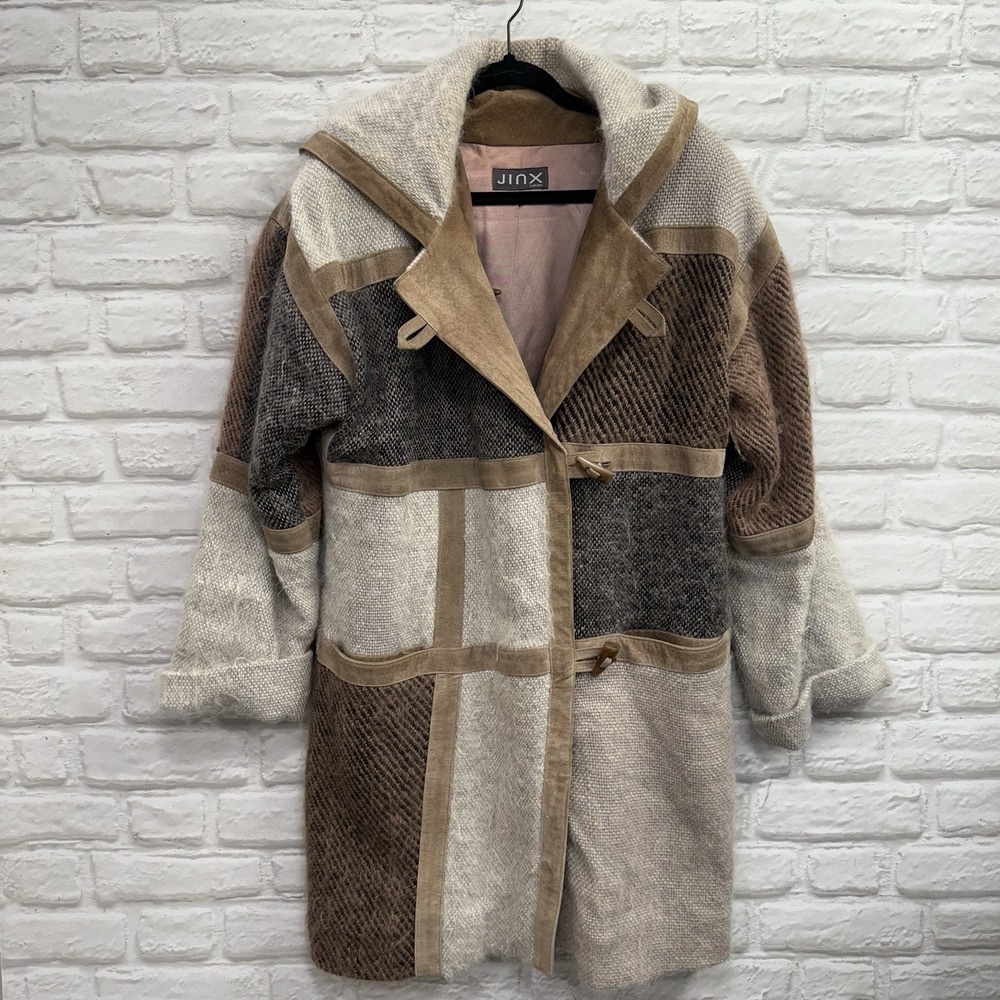 VTG Jinx Patchwork Coat Sz Small Suede Leather & Mohair Fur Y2K 90s Boho Jacket